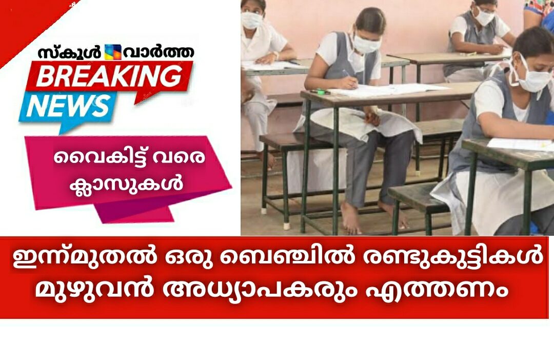 സ്കൂളുകളിൽ  ഒരു ബെഞ്ചിൽ രണ്ടുകുട്ടികൾ; മുഴുവൻ അധ്യാപകരും ജോലിക്കെത്തണം